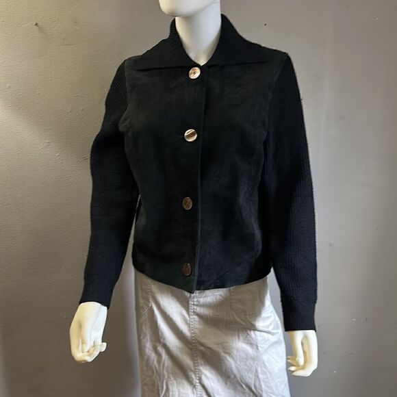 AK Anne Klein Leather Front Cardigan - Picture 1 of 5